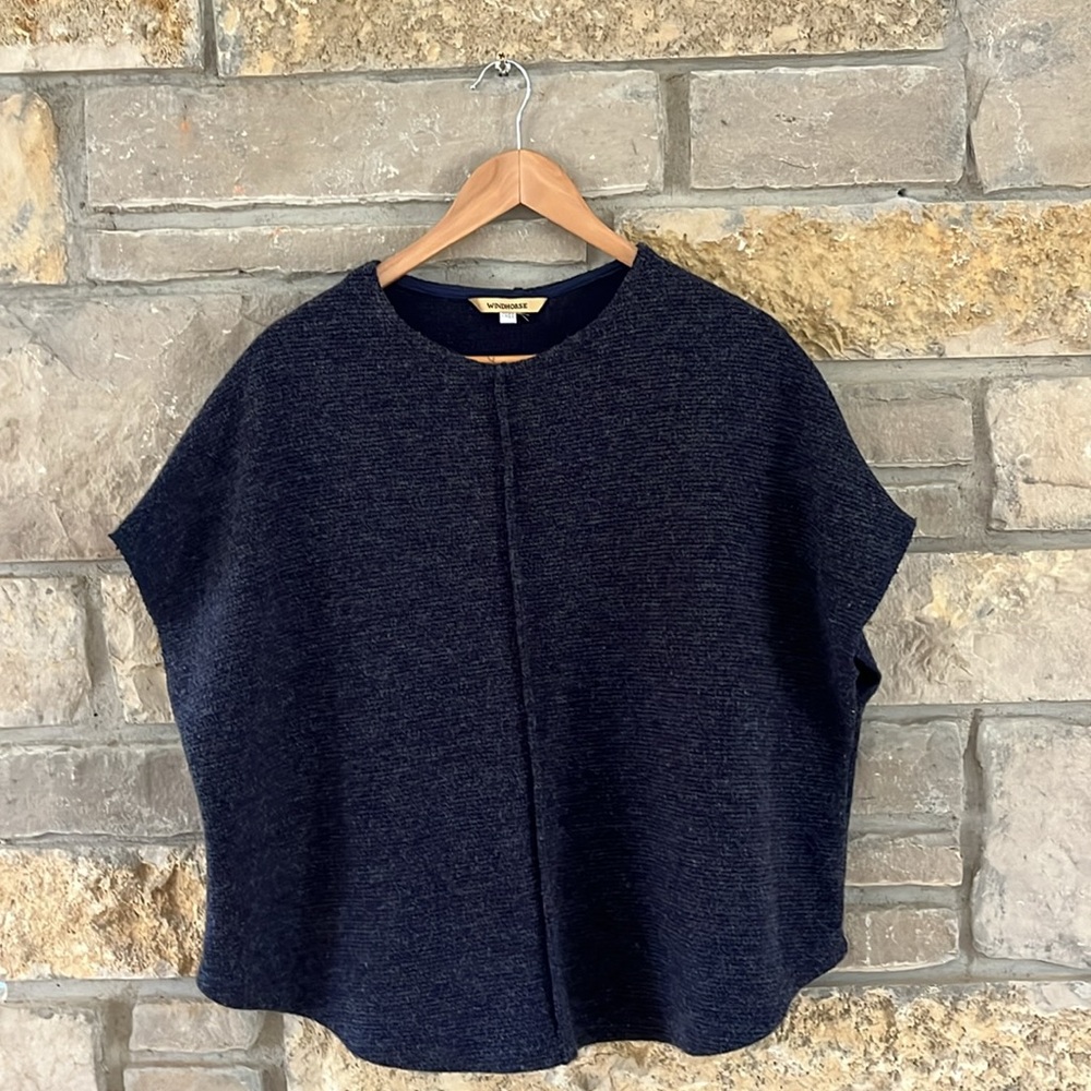 Vince Dark Charcoal Short-Sleeve Wool Blend Poncho Sweater